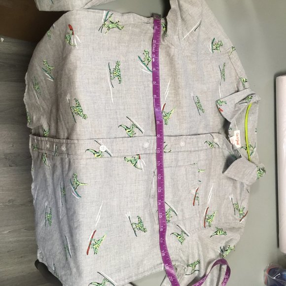 Boy’s Cat & Jack Gray Skiing Dinosaur Long Sleeve Button Down Shirt L (Husky) - Picture 3 of 7